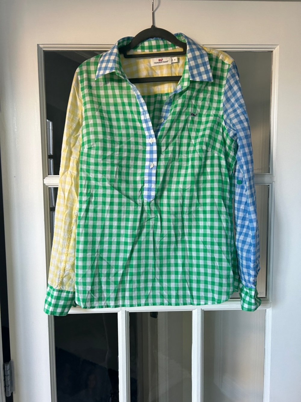 Vineyard Vines Green, Yellow & Blue Gingham Button-Up Tunic